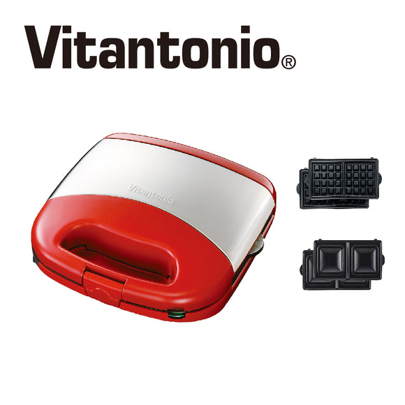 【日本Vitantonio】小V鬆餅機 蘋果紅VWH-35B 內附2烤盤(方型鬆餅+熱壓吐司)