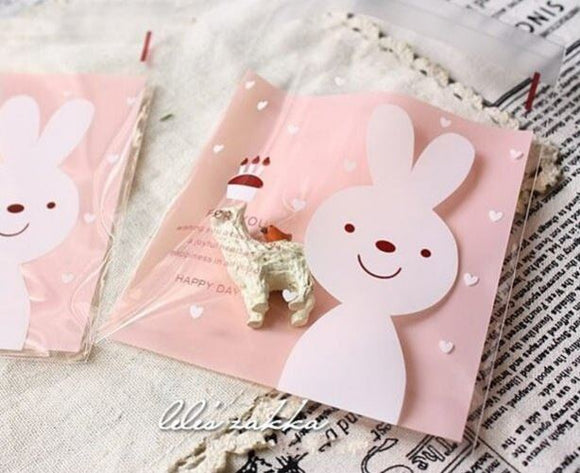 韓國兔寶寶方形透明自黏袋 Pink Bunny OPP Plastic Bag 95ct